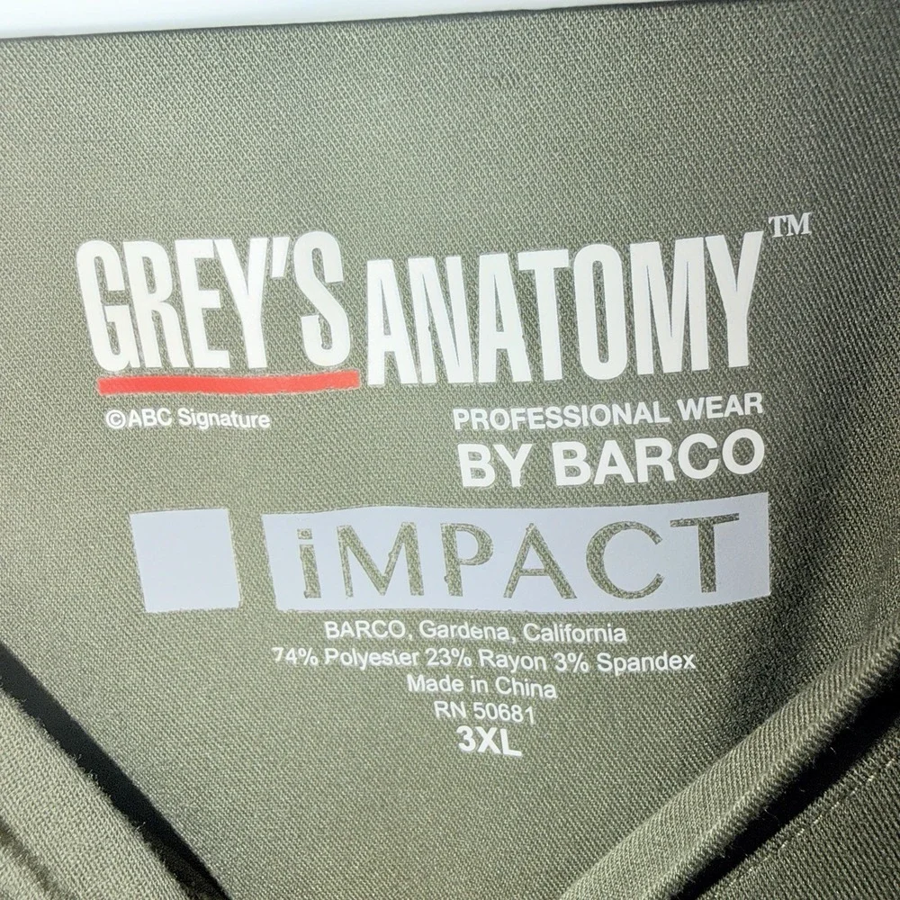 Grey's Anatomy Barco Impact Scrub Top 3XL Olive Green V Neck Stretch Pockets